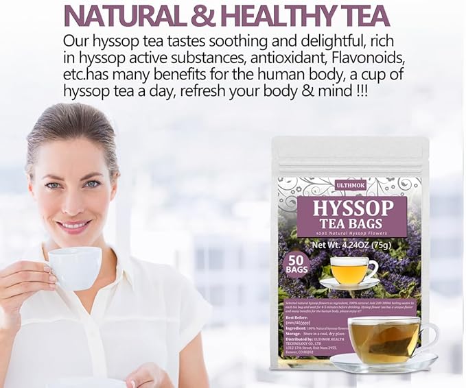 Premium 50 Hyssop Tea Bags, Made with Natural Hyssop Flowers, Support Digestion & Promote Relaxation, No Artificial Flavors & Caffeine Free. - Bloomnest
