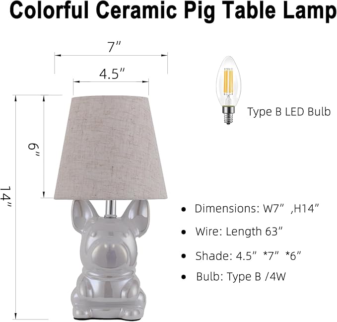 Set of 2 Ceramic Table Lamp, Puppy Shape Desk Lamp Cute Bedside Lamp for Nightstand, Living Room, Bedroom, Gifts for Kids Girls, 4W LED Bulb Included, Gold - Bloomnest