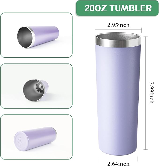 20 oz Skinny Tumbler with Lid and Straw,Stainless Steel Vacuum Insulated Tumbler Cup Double Wall Leak-proof Coffee Mug,Travel Thermal Water Tumbler for Office,Outdoor (Lavender/Cream/Pink/Baby blue)
