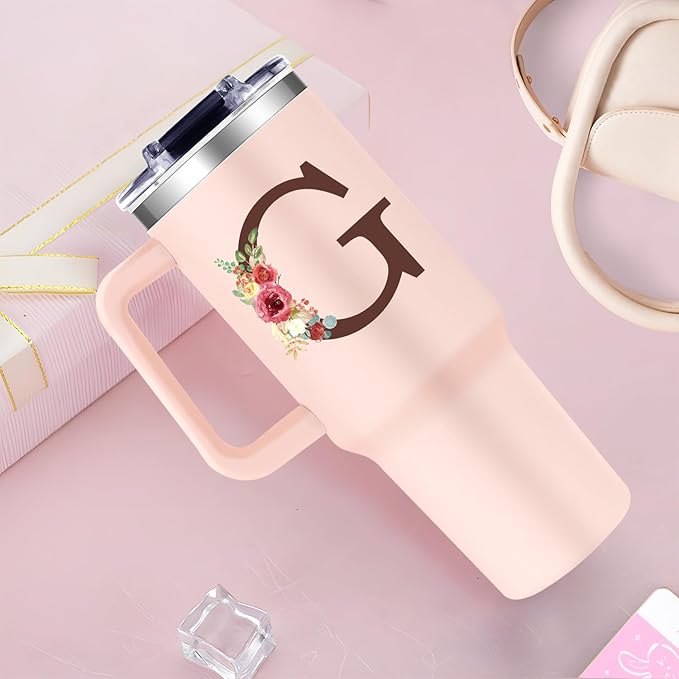 Monogrammed 40oz Tumbler with Handle for Women, Personalized Birthday Gifts for Women,Initial Cups for Woman Floral Letter G,Customized Gifts for Female Lady Gift for Mothers Day Christmas - Bloomnest