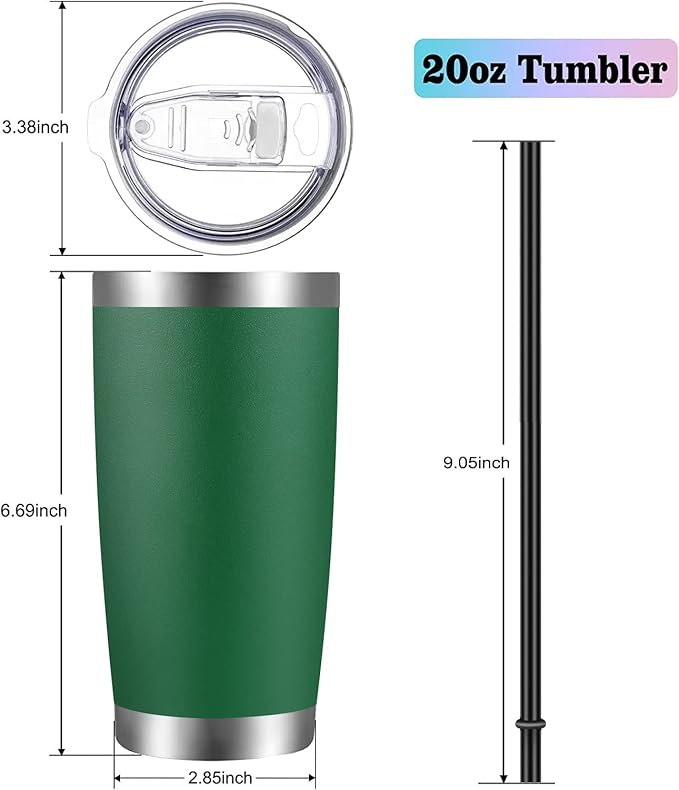 VEGOND 20oz Tumbler with Lid and Straw Stainless Steel Tumbler Cup Bulk Vacuum Insulated Double Wall Travel Coffee Mug Powder Coated Coffee Cup(Powder Green 6 Pack)