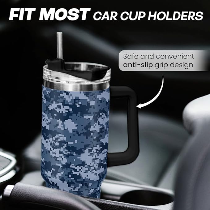 Camouflage Tumbler 40oz Stainless Steel Insulated with Lid & Straw, Camo Travel Mug Cup Gifts for Men Dad Husband Brother Grandpa Veteran Hunting Lover on Christmas Birthday Valentine Fathers Day - Bloomnest