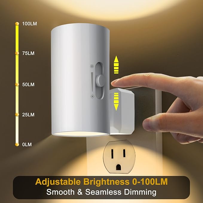 Night Light, Led Night Lights Plug into Wall, Sensor Dusk to Dawn, 0-100 LM Dimmable Night Lights, 3000K Soft White for Bathroom Bedroom Kitchen Toilet Hallway Stairway, 2 Pack - Bloomnest