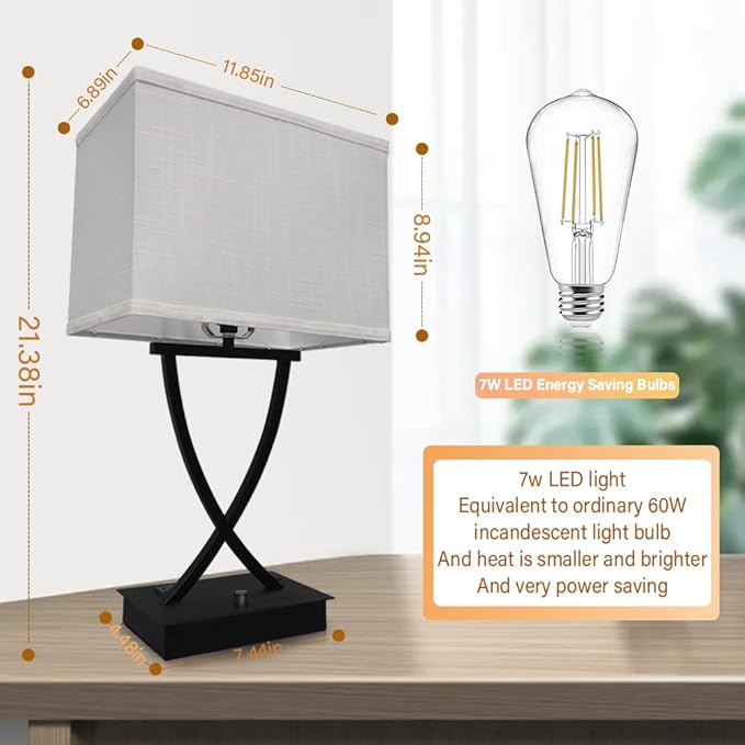 Fully Dimmable Medium Table Lamp for Bedroom with Type C/USB Charging Port and 1 AC Outlet White Shade 21.38" Bedside Nightstand Lamp for Bedroom Living Room Office and Hotel Bulb Included - Bloomnest