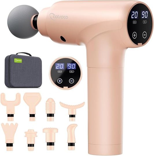 cotsoco Massage Gun Deep Tissue, Muscle Massage Gun with 9 Attachment Heads 20 Speeds & Silent Brushless Motor for Pain Relief, Handheld Percussion Back Massager Gun for Athletes(Pink) - Bloomnest