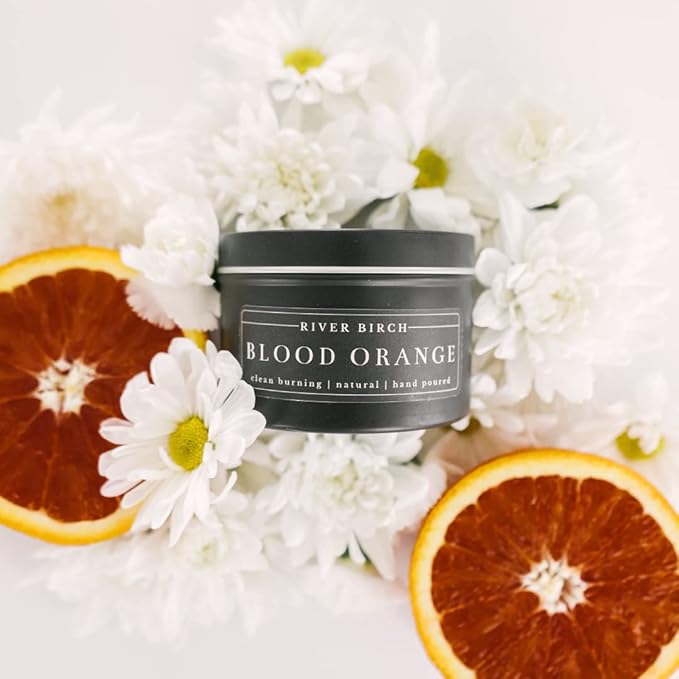 River Birch Candles Blood Orange Scented Candle | Premium, All-Natural, Non-Toxic, Soy Candles | 8 oz. Black Matte Tin Travel Candle - Bloomnest