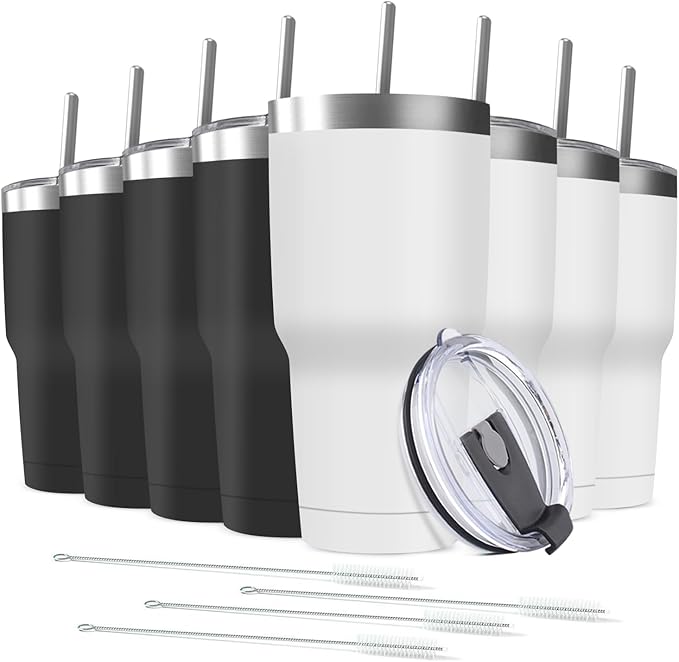 30oz Stainless Steel Travel Mug with Lid, Double Wall Vacuum Insulated Bulk Tumbler with Straws, Powder Coated Coffee Cup Suitable for Vehicle Cup Holders - Bloomnest