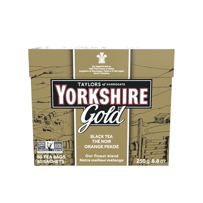 Yorkshire Tea, Gold, Pillow Tea Bags, 80 Count (Pack of 1), Premium Blend, Rich, Smooth, and Satisfying, Classic British Breakfast Blend, Caffeinated, Enjoy Hot or Iced, 80 Teabags - Bloomnest
