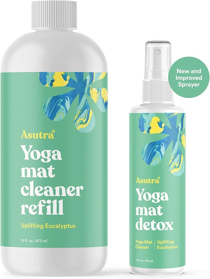 ASUTRA Yoga Mat Cleaner Spray (Uplifting Eucalyptus), 4 fl oz - No Slippery Residue, Organic Essential Oils, Deep-Cleansing for Fitness Gear & Gym Equipment, Microfiber Towel Included - Bloomnest
