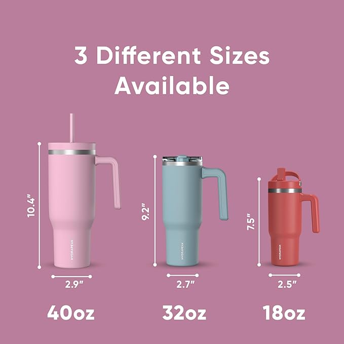 Hydrapeak Voyager 40 oz Tumbler with Handle and Straw Lid | Reusable Stainless Steel Water Bottle Travel Mug Cupholder Friendly | Insulated Cup (Bubblegum) - Bloomnest