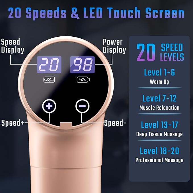 cotsoco Massage Gun Deep Tissue, Muscle Massage Gun with 9 Attachment Heads 20 Speeds & Silent Brushless Motor for Pain Relief, Handheld Percussion Back Massager Gun for Athletes(Pink) - Bloomnest