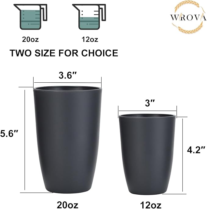Wheat Straw Cups 8 PCS Good Alternative to Plastic Reusable Cups 20 oz Unbreakable Drinking Cup Reusable Dishwasher Safe Water Plastic Glasses Deep Gray - Bloomnest