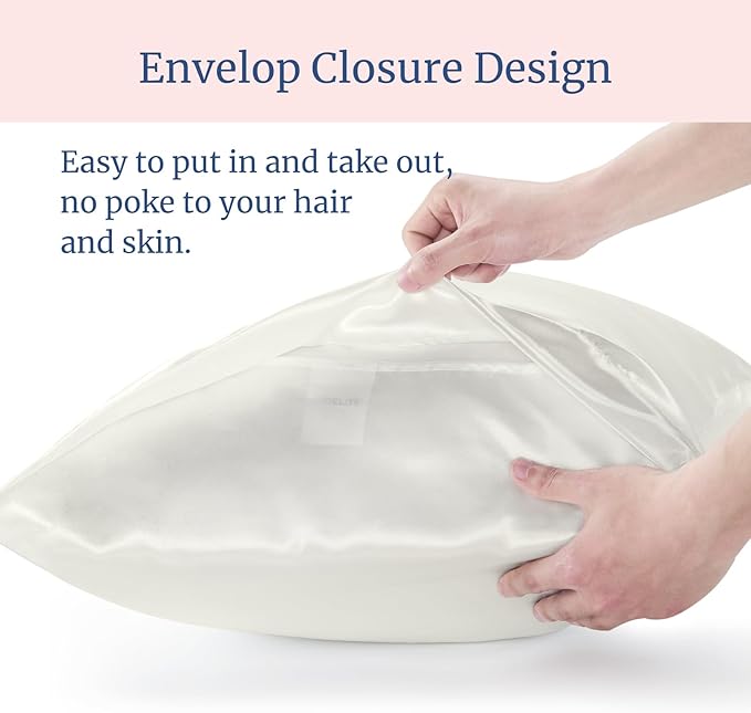 BEDELITE Satin Pillowcase for Hair and Skin, Super Soft and Cooling Similar to Silk Pillow Cases 2 Pack with Envelope Closure, Gift for Women Men(20"x26" Standard Size, Ivory) - Bloomnest