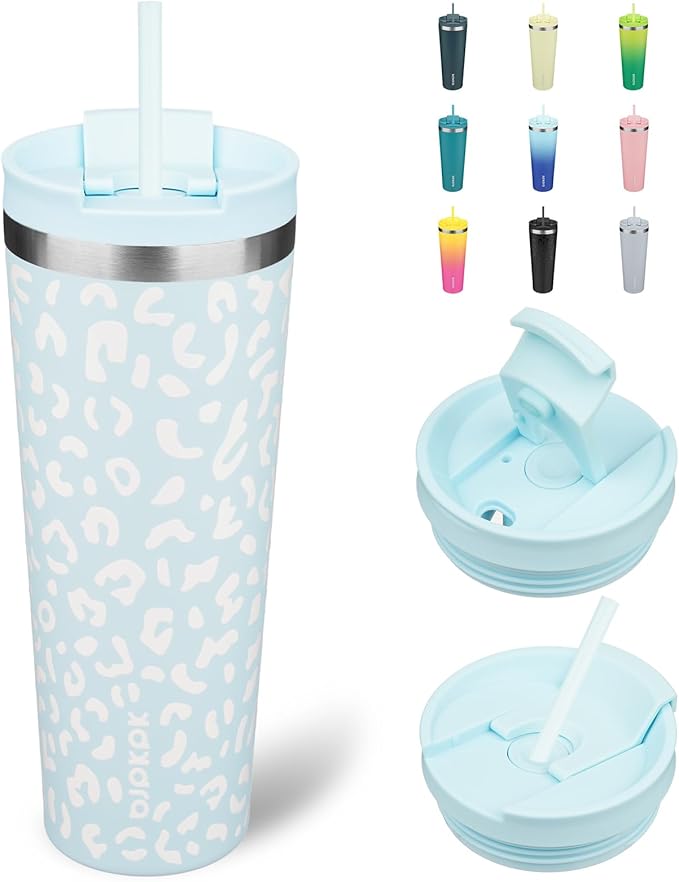 BJPKPK 26oz Tumbler With lid And Straw Stainless Steel Travel Coffee Mug Insulated Tumblers Cups,Light Blue Leopard - Bloomnest