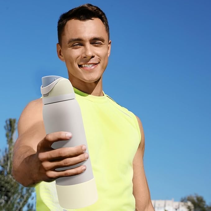 2PCS Silicone Water Bottle Boot, Compatible with Owala 24oz 32oz 40oz, Protective Anti-Scratch & Anti-Dent No Noise Sleeve Cover for FreeSip/Twist/Flip Water Bottles (Cream White, 32oz) BKBY