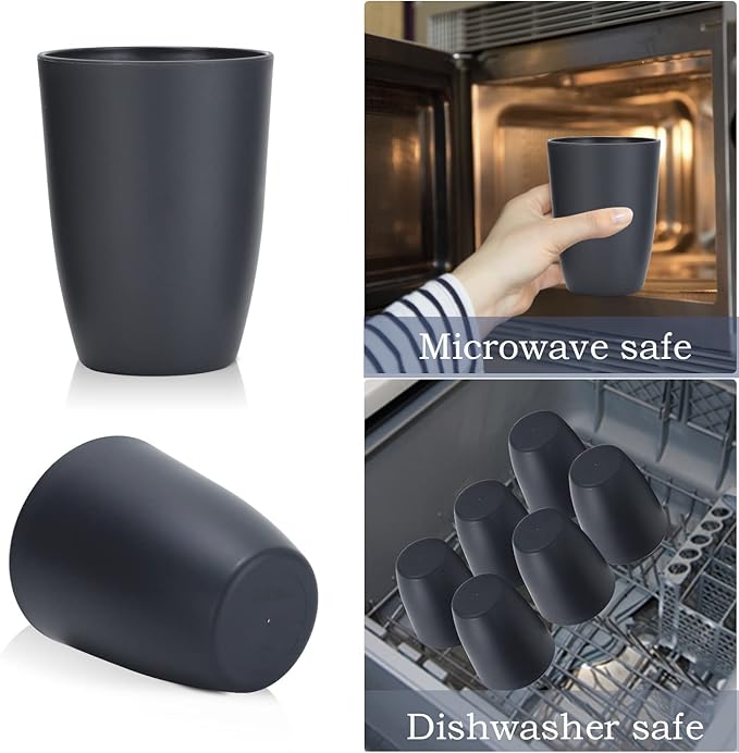 Wheat Straw Cups 8 PCS Good Alternative to Plastic Reusable Cups 20 oz Unbreakable Drinking Cup Reusable Dishwasher Safe Water Plastic Glasses Deep Gray - Bloomnest