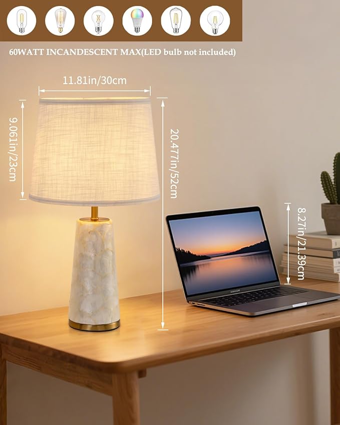 Coastal Table Lamps for Bedroom Nightstand Set of 2, Touch Control Ocean Beach Nautical Seashell Lamp, Modern Sea Shell Bedside Night Stands Light for Beachy Cottage Farmhouse Decor (Gold) - Bloomnest