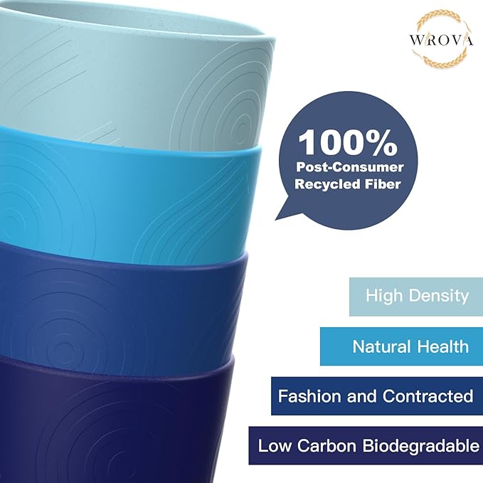 Wheat Straw Cups 8 PCS Good Alternative to Plastic Reusable Cups 12 oz Unbreakable Drinking Cup Reusable Dishwasher Safe Water Plastic Glasses - Ocean Series - Bloomnest