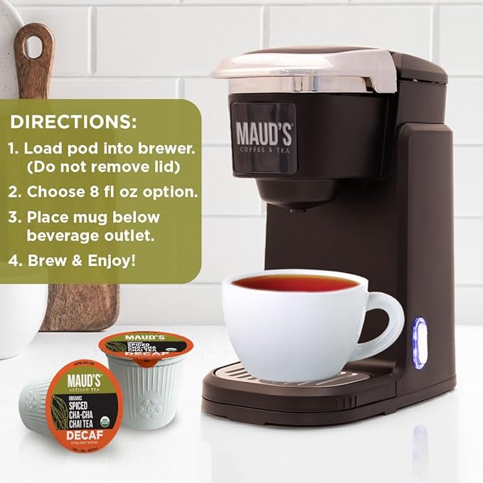 Maud's Organic Decaf Chai Tea Pods, 24 ct, Recyclable Single Serve Tea Pods – 100% Gourmet Blended Tea Leaves, Compatible with Keurig K Cups Maker - Bloomnest