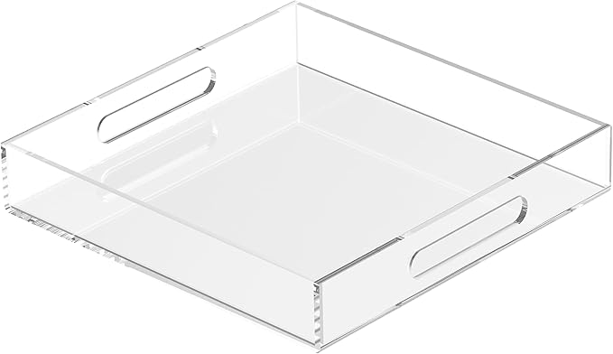 Acrylic Tray 10x10 with Cut Handles - Spill Proof Decorative Tray is an Ideal Countertop Organizer for Living Rooms, Ottoman Coffee Tables, Offices, Kitchens & Serving Guests - Bloomnest