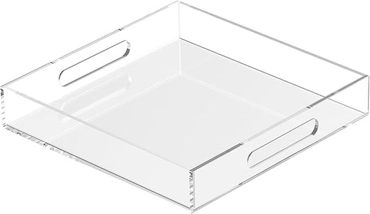 Acrylic Tray 10x10 with Cut Handles - Spill Proof Decorative Tray is an Ideal Countertop Organizer for Living Rooms, Ottoman Coffee Tables, Offices, Kitchens & Serving Guests - Bloomnest
