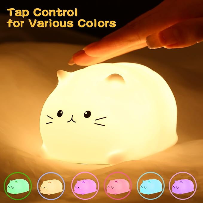 Tremdwoto Cat Night Light for Kids,Cute Colorful Night Light Baby Girl Squishy Night Lights Lamp 3 Hour Timer Kitty Light USB Rechargeable Nursery Lamp Nightlight ，Gifts for Boys and Girls - Bloomnest