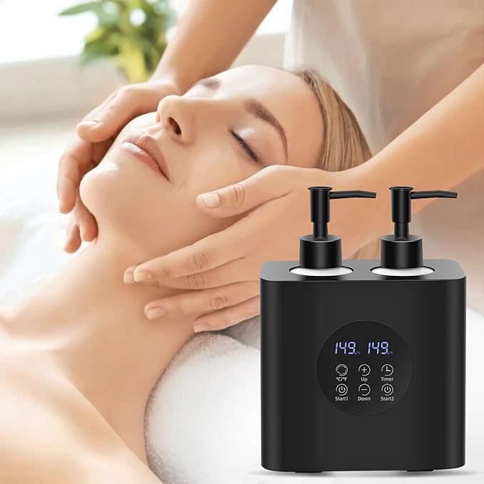 Lotion Warmer, Yofuly Massage Oil Warmer for Massage Therapy, Electric Massage Oil Heater with Four Oil Bottles, Portable Cream Warmer Heated Dispenser for Spa, Salon and Home Use, Matt Black - Bloomnest