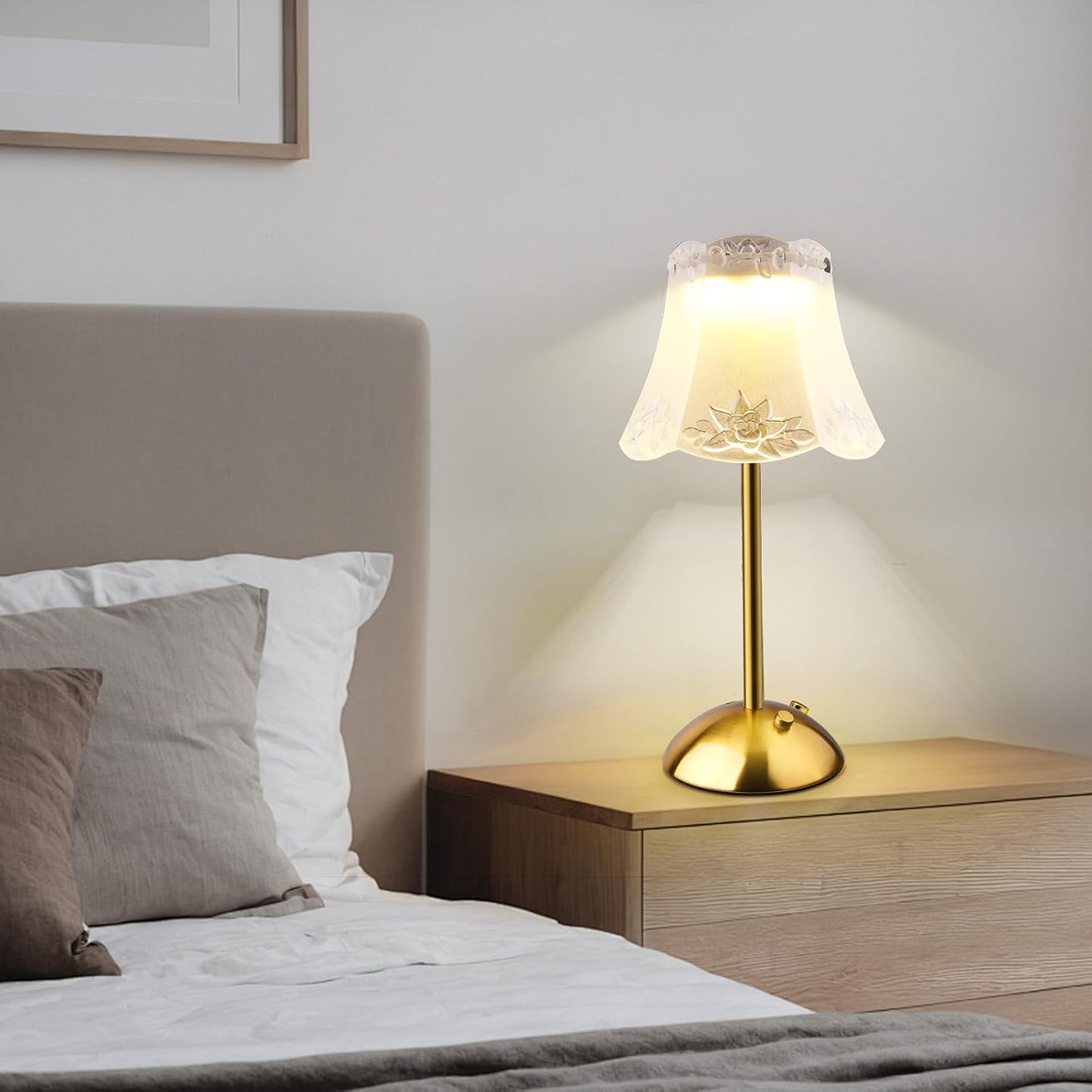 Cordless Table Lamp Rechargeable Bedside Flower Desk Lamps Battery Operated Nightstand Night Light with Touch Control Portable Outdoor Lighting LED Modern Home Decor for Bedroom, Living Room