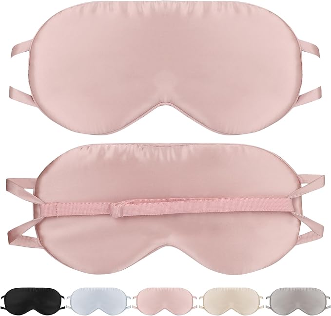 Silk Eye Mask for Sleeping with Adjustable Strap for Women/Men/Adults Blackout Pure Mulberry Silk Sleep Mask for Side Sleeper/Travel/Flight,Pink - Bloomnest