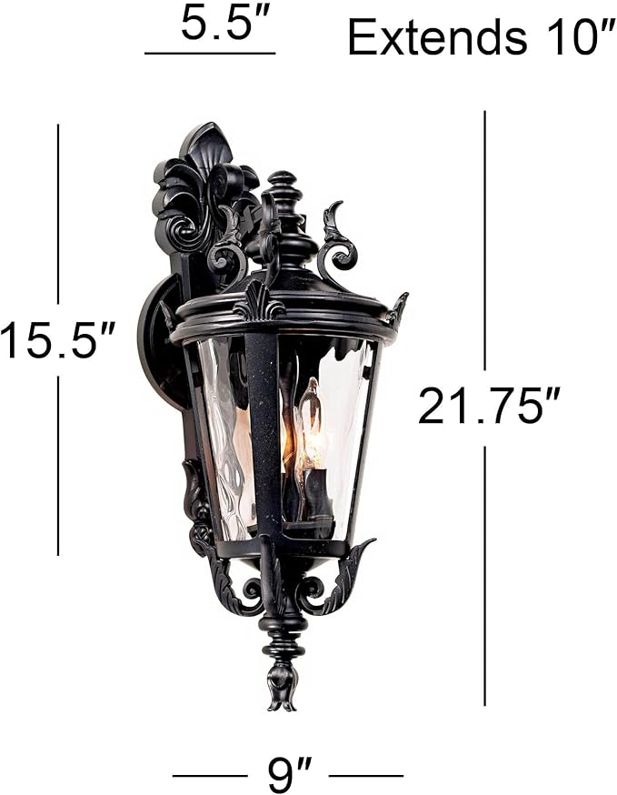 John Timberland Casa Marseille European Outdoor Wall Light Fixture Textured Black French 21 3/4" Clear Hammered Glass for Exterior House Porch Patio Outside Deck Garage Front Door Garden Home - Bloomnest