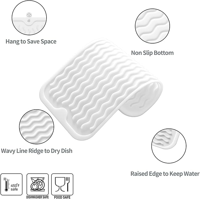 Silicone Dish Drying Mat for Multiple Usage,Easy clean,Eco-friendly,Heat-resistant Silicone Mat for Kitchen Counter or Sink,Refrigerator or Drawer Liner White S 12 inches x 6 inches - Bloomnest