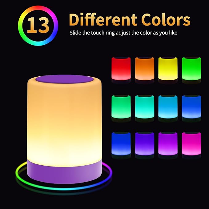 OORUN Touch Bedside Table Lamp,13 RGB Colors & 5 Brightness, USB Rechargeable Desk Lamp, Remote Control Dimmable Night Light with RGB Color Changing,Portable Lamp for Baby, Living Room (Purple) - Bloomnest