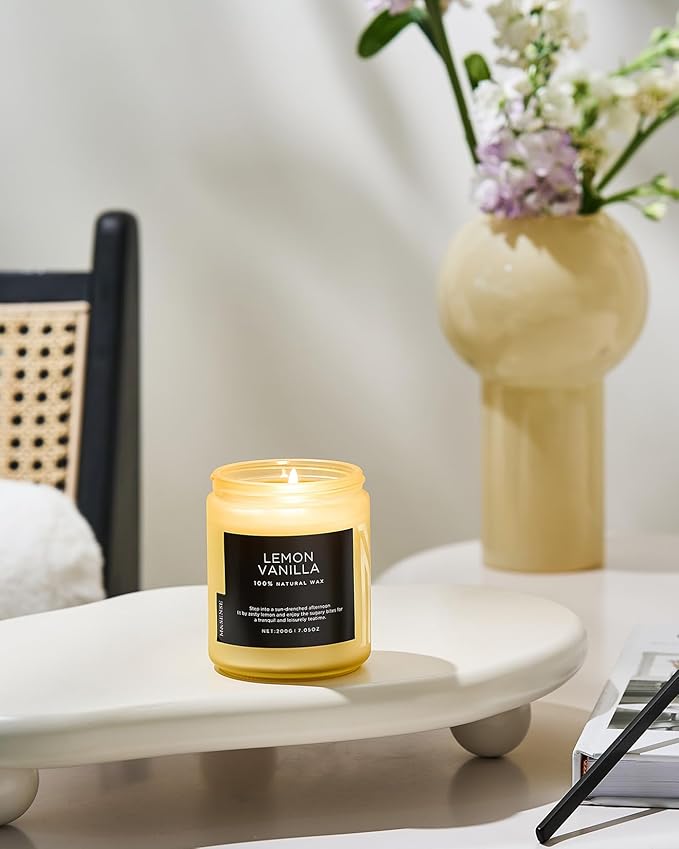 M&SENSE Lemon Vanilla Scented Slow Burning Candles for Home Scented, All Natural Soy Candles 7.05oz 50 Hours Slow Burning in Glass Jar, Stress Relief Gifts for Women and Men - Bloomnest