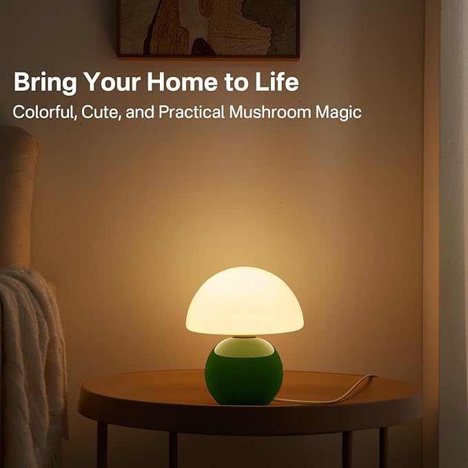 Mushroom Lamp Table Lamp for Bedroom,Desk Bedside Small Lamps for Living Room Night Stands,Mushroom Decor Cute Mini Modern Mid Century Lamps,Unique Aesthetic Home Decor(Christmas Green) - Bloomnest
