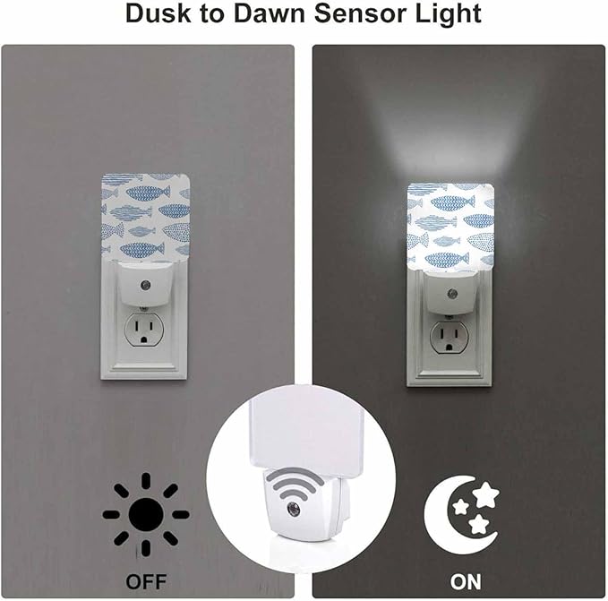 LED Night Light,Art Ocean Watercolor Fish LED Night Light Plug into Wall with Dusk to Dawn Light Sensor White Energy Efficient Nightlight for Bedroom Bathroom Hallway Living Room Kitchen - Bloomnest