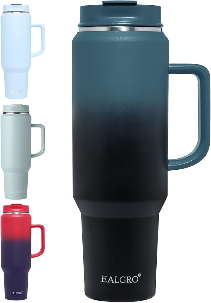 50 oz Tumbler with Handle, Insulated Tumblers with Lid and Straw, Large Metal Sports Water Bottle Jug, Thermal Stainless Steel Travel Coffee Mug Cup, Indigo Black - Bloomnest