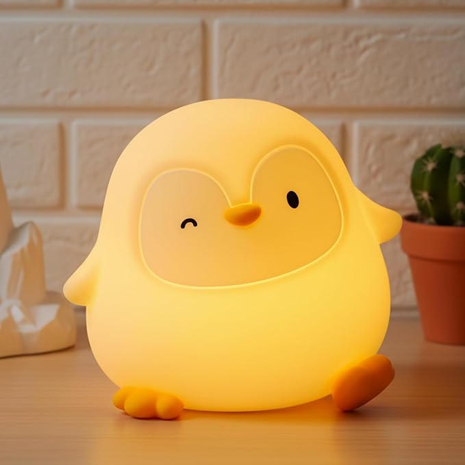 Penguin Night Light with Squishy Soft Silicone, RGB Flashing Color, Dimmable Rechargeable Portable Touch Penguin Gifts Decor for Girls Boys - Bloomnest