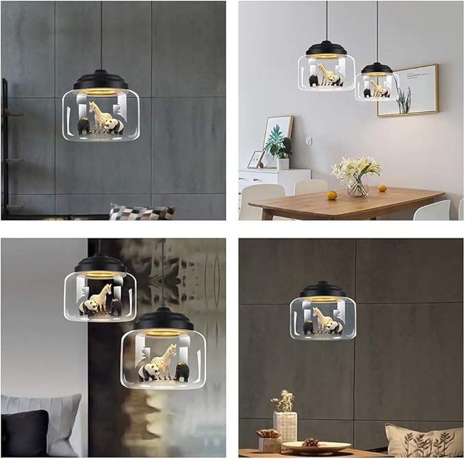 Children Room Chandelier Creative Animal Glass Pendant Light - 8" Wide Resin Cartoon Clear Glass Shaded Pendant Lamp for Boys and Girls Room Lighting Animal Ceiling Light Chandelier - Bloomnest