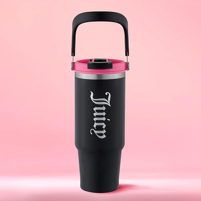 Juicy Couture Flip Fusion Hydration 40oz Stainless Steel Tumbler with Flip Handle, Black - Bloomnest