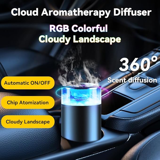 Smart Car Air Freshener & Car Diffuser with Auto On/Off, RGB Light (Scent Lasts 3 Months) - Aroma para Carros for Men, Women, Office & Bedroom（Cologne） - Bloomnest