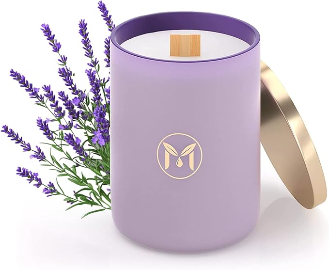 MyrrhUSA Lavender Blossom Scented Candle – 15oz Natural Soy Wax with Crackling Wooden Wick & Essential Oil, 80 Hour Burn | Luxury Aromatherapy Candle for Relaxation, Home Décor, Living Room & Bathroom - Bloomnest