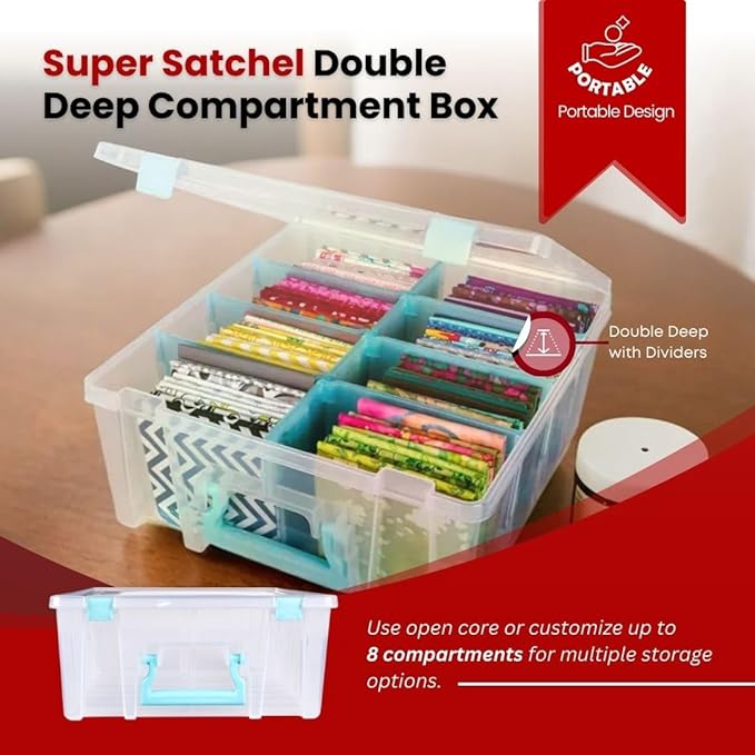 ArtBin 6990SA Super Satchel Double Deep Compartment Box - Art Storage with 8 Removable Compartments, Smart Closure for Craft Supplies (Clear & Aqua- Pack of 1) - Bloomnest