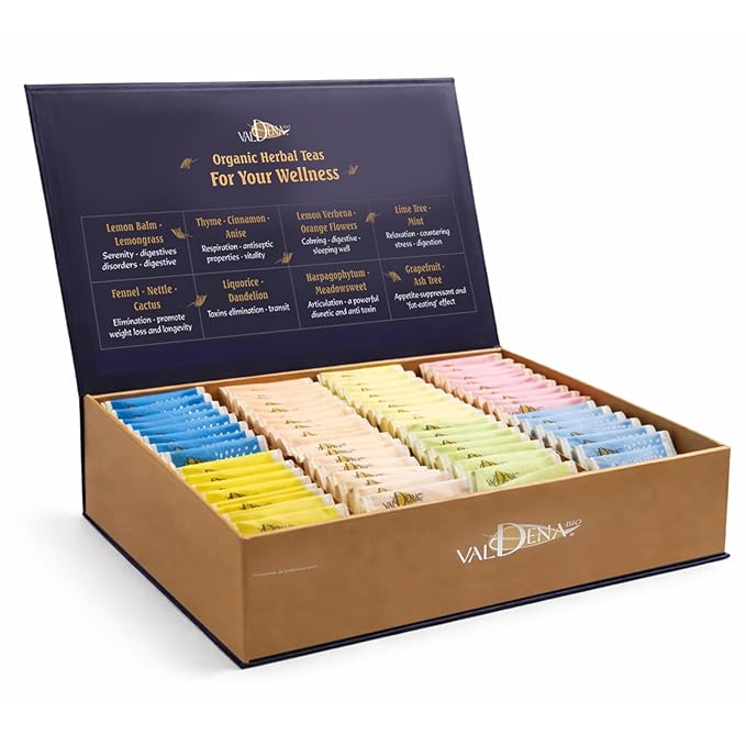 Valdena Bio Organic Herbal Teas for Your Wellness Tea Sampler Gift Caffeine Free 8 Flavors Assorted Tea Sets Variety Pack 64 Individually Wrapped Tea Bags Gift for Tea Lovers - Bloomnest