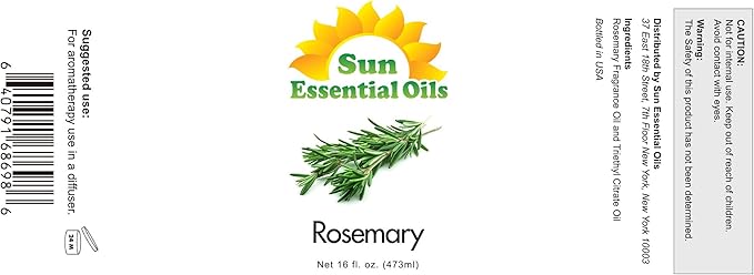 Sun Essential Oils - 16 oz Rosemary Essential Oil for Hair Growth, Skin, Scalp - Drops for Diffuser, Humidifier & Aromatherapy Massage - DIY Candle, Lotion & Shampoo Making - Help Sleep - Bloomnest