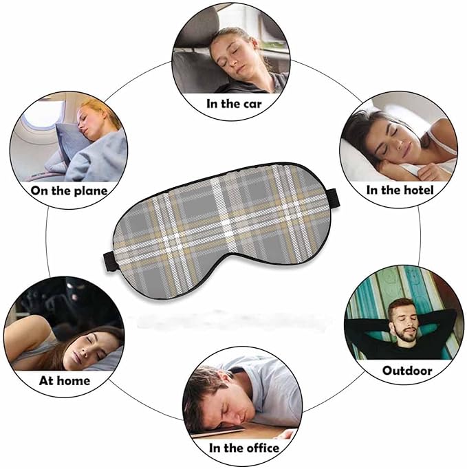 Chequer Sleep Eye Mask Gray Pale Khaki Brown White Plaid Men Women Sleep Mask with Adjustable Strap Eye Cover Eye Shade for Travel, Nap,Meditation - Bloomnest