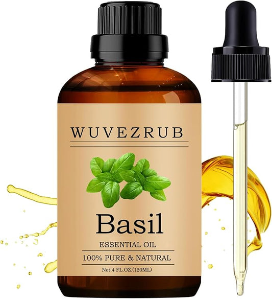 Basil Essential Oil 120ML, 100% Pure and Natural - Aromatherapy Diffuser - 4 Fl Oz WUVEZRUB
