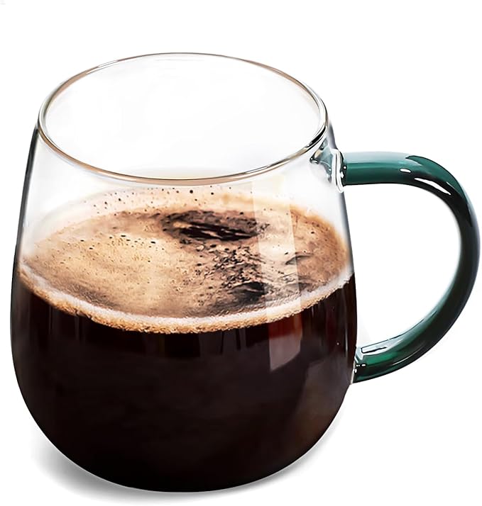 Clear Glass Mug with Handle, Dark Green Handle 16 oz, High Borosilicate Glass Mug for Large Glass Coffee Mugs with Handle, Drinking Mugs with Handle, or as a gift!… - Bloomnest
