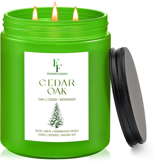 Cedar Oak Large Scented Candle, 3-Wick 22oz Long Lasting Scented Candle, Natural Soy Wax Aromatherapy Candle for Home, Autumn Candle Gifts for Women Men - Bloomnest