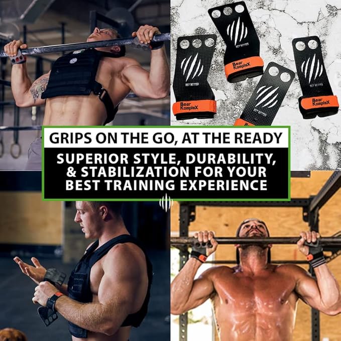 Bear KompleX 2-3 Hole Carbon Hand Grips for Weight Lifting, Cross Training and Gymnastics, Durable Workout Grips with Wrist Wraps, Comfortable Lifting Straps & Workout for Gymnastic Bars - Bloomnest