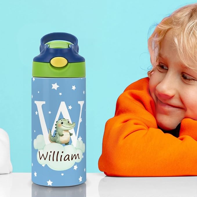 callie Personalized Animal Insulated Water Bottle for Kids, Custom 12 oz Leak Proof Lid Stainless Steel Cups with Straw, Cute Gifts for Boys Girls - Bloomnest